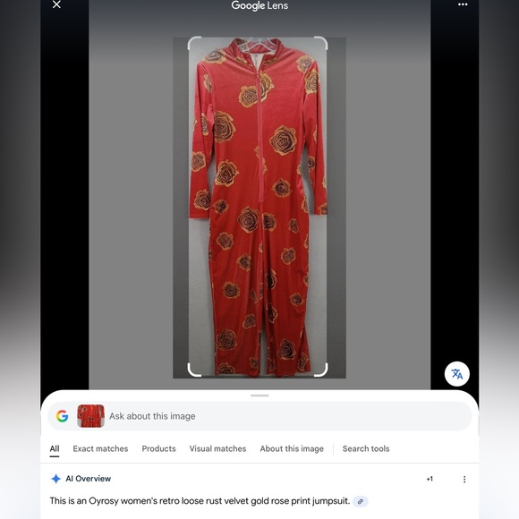 Oyrosy Elegant Red Floral Rose Velvet Zip up  Long Sleeve  Retro Jumpsuit M - Picture 15 of 15